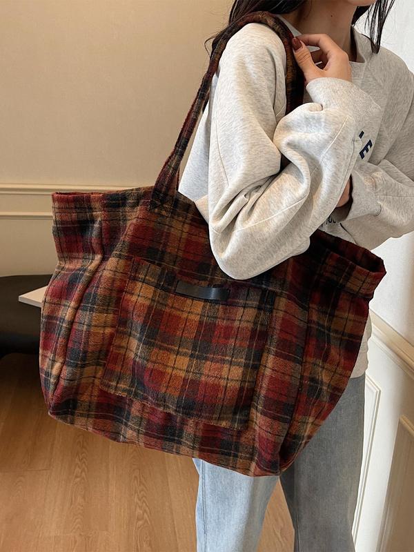 Women's Fashionable Plaid Pattern Tote Bag, Casual Large Capacity Shoulder Bag for Daily Used, Trendy Versatile High-quality Daily Commuting Bag, Girl Fashionable Shopping Bag