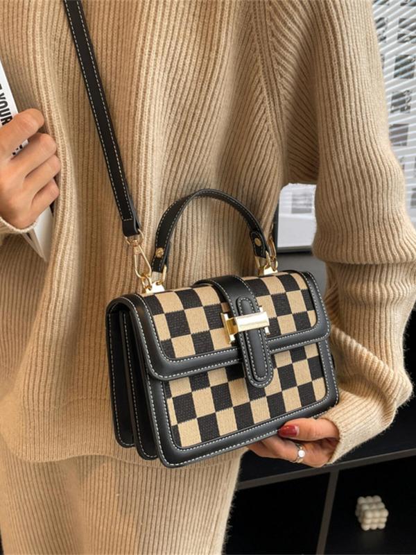 Women's Checked Pattern Crossbody Bag, Fashionable PU Leather Shoulder Bag for Daily Used, Casual Trendy Versatile High-quality Daily Commuting Bag