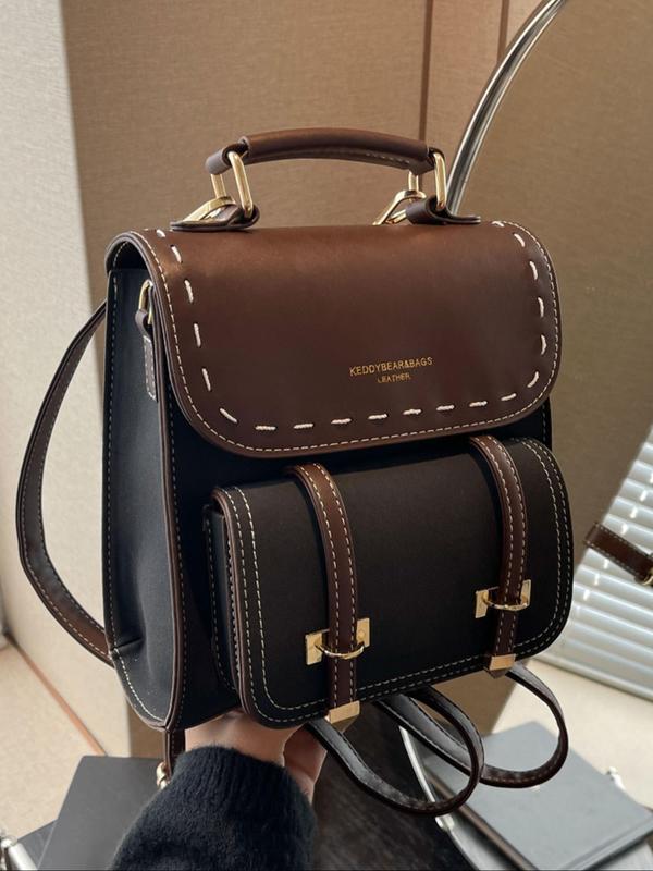 Women's Elegant Colorblock Backpack, Fashionable PU Leather Backpack, Casual Trendy Versatile High-quality Daily Commuting Bag, Girl Fashionable Bag