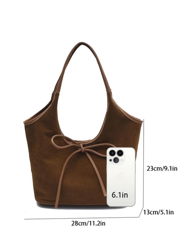 Women's Elegant Bowknot Design Shoulder Bag, 2024 New Style Fashionable Solid Color Large Capacity Daily Bag, Casual and Fashionable Commuting Bag