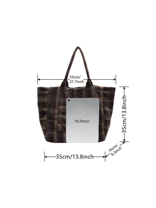 Women's Fashionable Plaid Pattern Tote Bag, Casual Large Capacity Shoulder Bag for Daily Used, Trendy Versatile High-quality Daily Commuting Bag, Girl Fashionable Shopping Bag