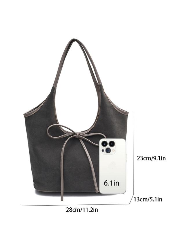 Women's Elegant Bowknot Design Shoulder Bag, 2024 New Style Fashionable Solid Color Large Capacity Daily Bag, Casual and Fashionable Commuting Bag