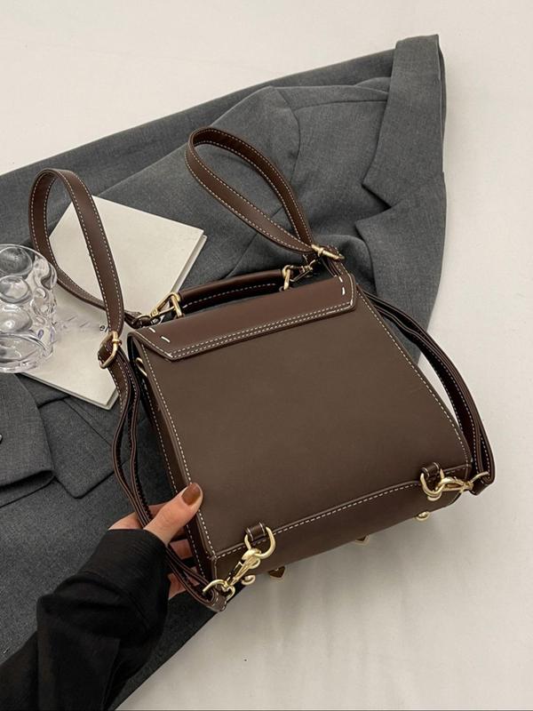 Women's Elegant Colorblock Backpack, Fashionable PU Leather Backpack, Casual Trendy Versatile High-quality Daily Commuting Bag, Girl Fashionable Bag