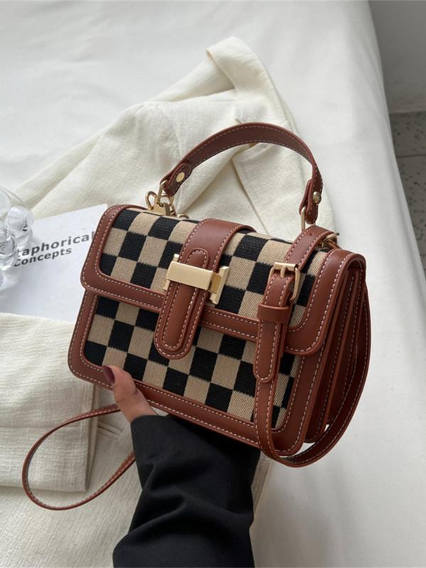 Women's Checked Pattern Crossbody Bag, Fashionable PU Leather Shoulder Bag for Daily Used, Casual Trendy Versatile High-quality Daily Commuting Bag