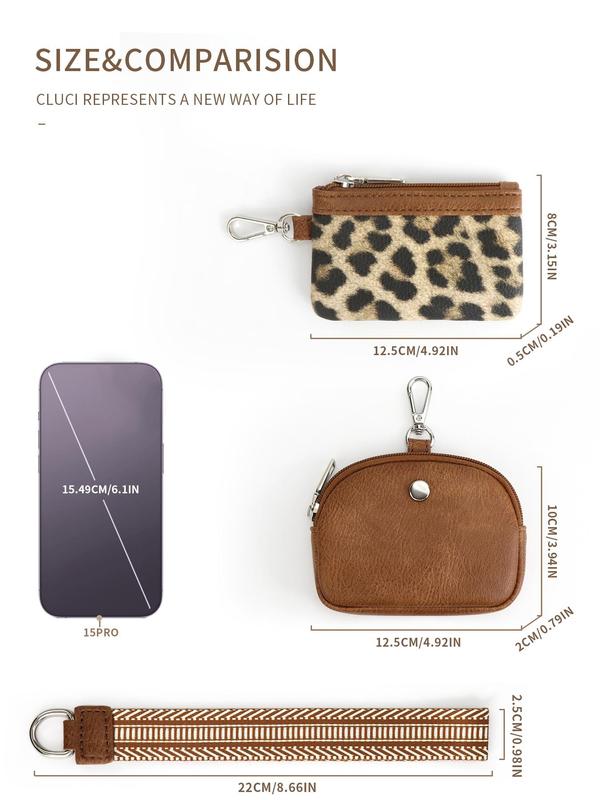 Women's Fashion Leopard Print Zipper 2 in 1 Wristlet, 2024 New Style Casual Versatile Pu Leather Coin Purse, Trendy All-match Mini Wallet for Daily Travel Work Commute