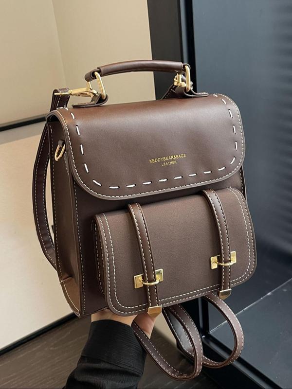 Women's Elegant Colorblock Backpack, Fashionable PU Leather Backpack, Casual Trendy Versatile High-quality Daily Commuting Bag, Girl Fashionable Bag