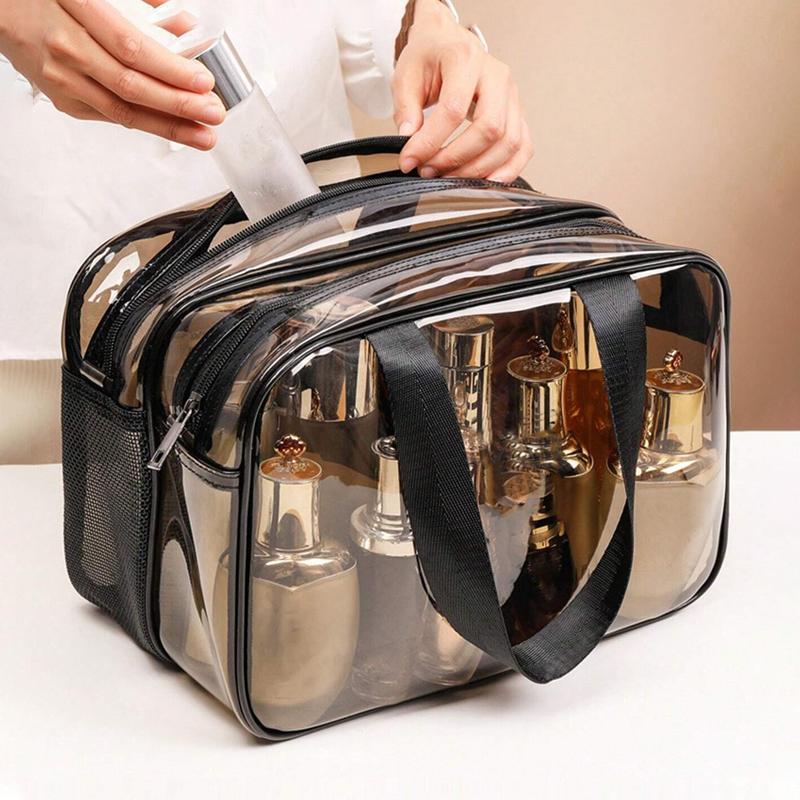 Double Layer Large Capacity Travel Cosmetic Bag, Portable Toiletry Bag, Dry and Wet Separation Transparent Waterproof Makeup Container for Home Office Travel