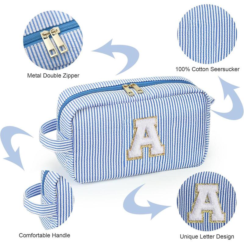 Travel Makeup Bag for Women - Monogram Cute Initial Blue Makeup Bags Cosmetic Toiletry Pouch Make Up Case for Women Her Best Friend Friendship Sister, Personalized Birthday Gifts for Women U