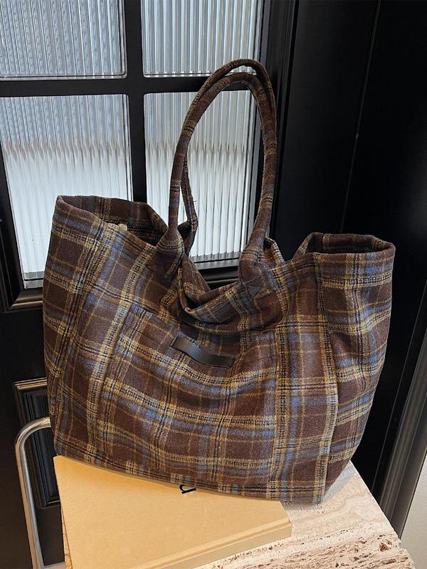 Women's Fashionable Plaid Pattern Tote Bag, Casual Large Capacity Shoulder Bag for Daily Used, Trendy Versatile High-quality Daily Commuting Bag, Girl Fashionable Shopping Bag