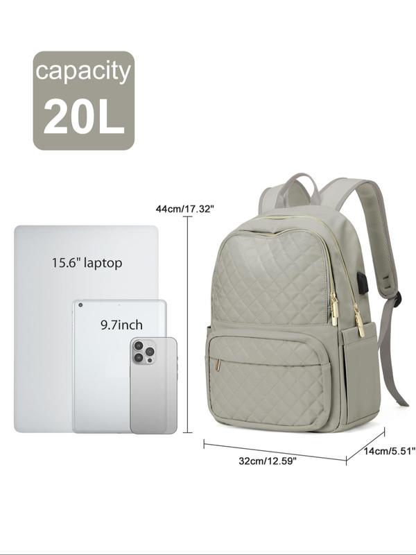 2024 New Style Large Capacity Quilted Backpack with USB Charging Port, Lightweight Laptop Backpack, Multi-compartment Multi-pocket Backpack for Women & Men