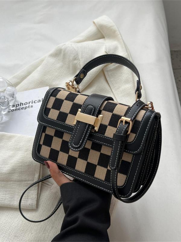 Women's Checked Pattern Crossbody Bag, Fashionable PU Leather Shoulder Bag for Daily Used, Casual Trendy Versatile High-quality Daily Commuting Bag