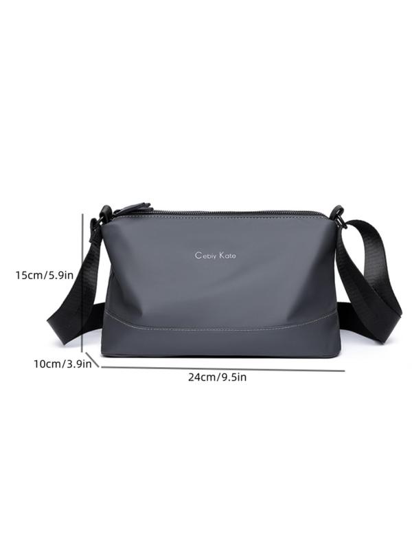 Men's Casual Plain Zipper Crossbody Bag, Letter Pattern Nylon Bag, Fashionable Minimalist Shoulder Bag for Daily Used