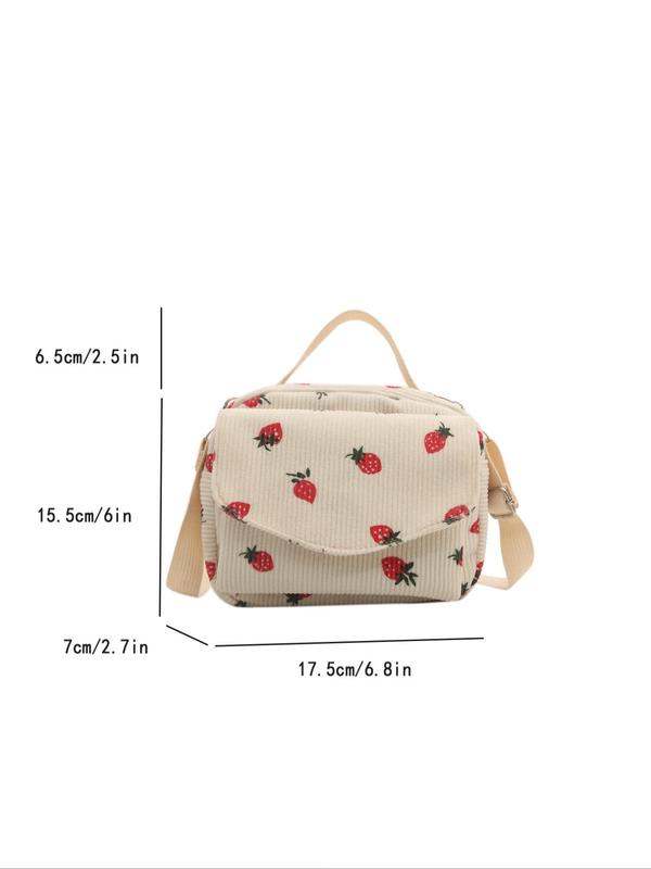 Women's Strawberry Pattern Corduroy Crossbody Bag, Fashionable Zipper Phone Wallet Bag for Daily Used, Casual Trendy Versatile High-quality Daily Commuting Bag