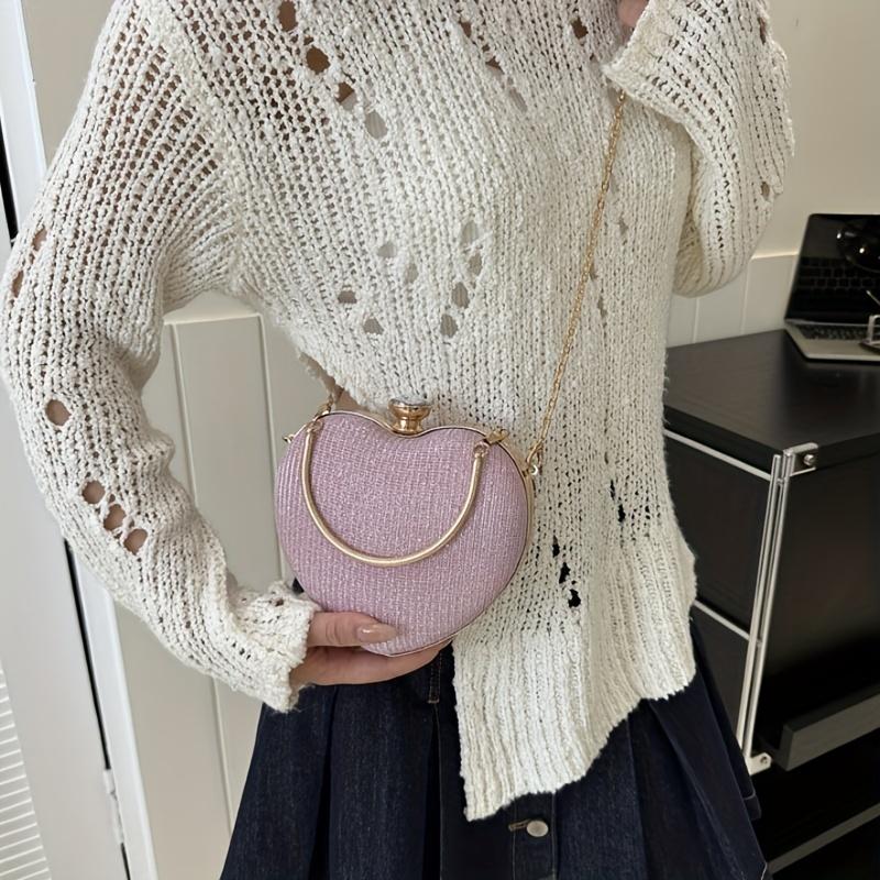 Korean Version of the Cute Heart-shaped Crossbody Bag, Fashionable Banquet Chain Peach Heart Handbag