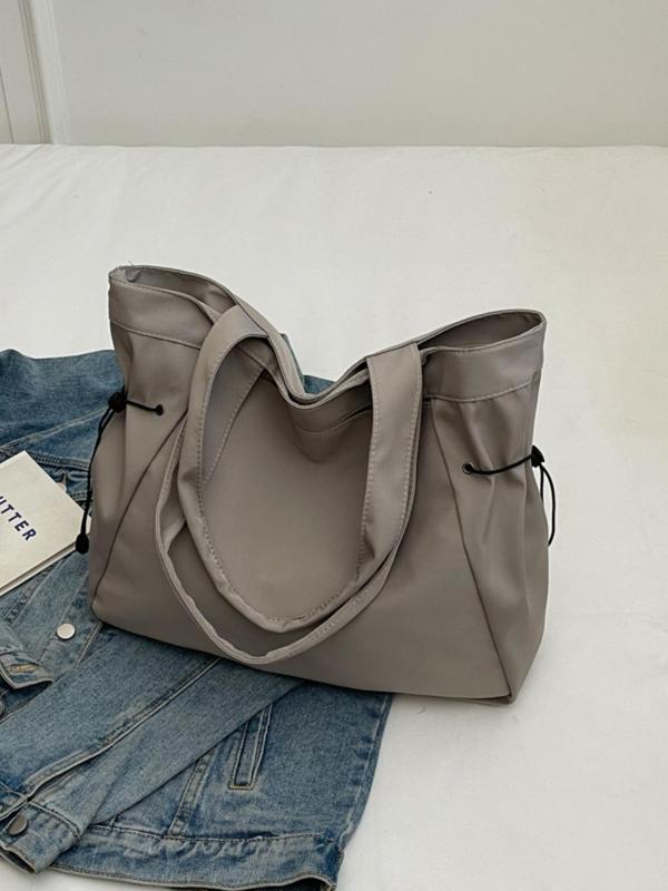 Women's Solid Color Drawstring Design Tote Bag, Fashionable Large Capacity Fall Freshness Shoulder Bag for Work & Daily Used, Casual Trendy Versatile High-quality Daily Commuting Fall Outfits Bag