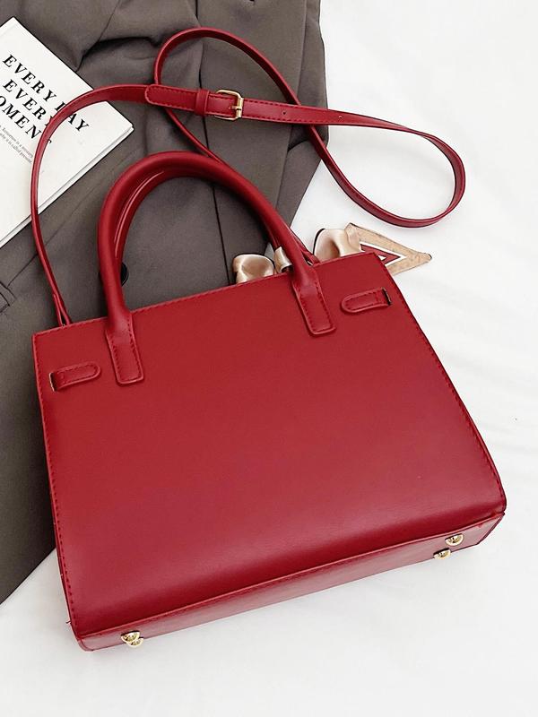 Women's Elegant Ribbon Decorated Handbag, Fashionable Solid Color PU Leather Crossbody Bag, Casual Versatile High-quality Daily Commuting Bag