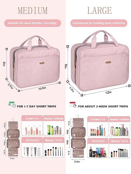 Pink Toiletry Bag, Makeup Organizer, Travel Bag For Women Mens Toiletries, Waterproof with Hanging Hook, Large Capacity Collapsible Shower Caddy Bag