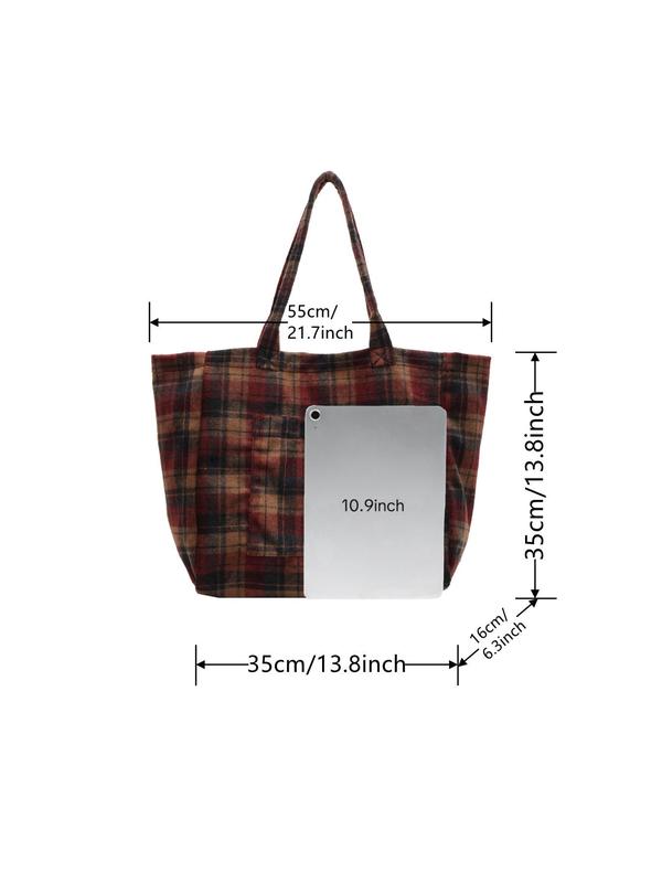 Women's Fashionable Plaid Pattern Tote Bag, Casual Large Capacity Shoulder Bag for Daily Used, Trendy Versatile High-quality Daily Commuting Bag, Girl Fashionable Shopping Bag