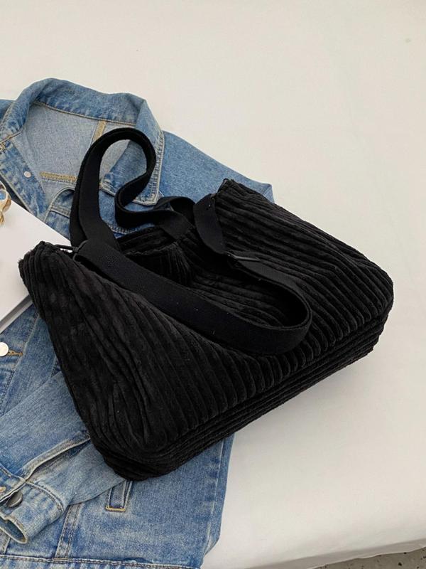 Women's Solid Color Corduroy Shoulder Bag, Fashionable Large Capacity Tote Bag for Daily Used, Casual Trendy Versatile High-quality Daily Commuting Bag