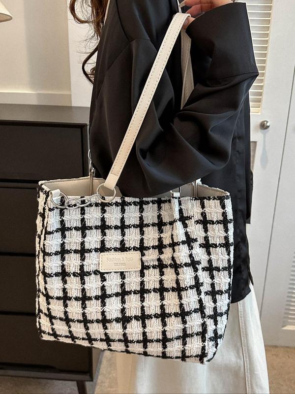 2024 New Fashionable Plaid Pattern Tote Bag, Summer Casual Large Capacity Shoulder Bag for Women & Girls, Versatile Simple Handbag