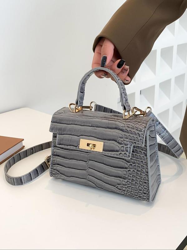 Women's Fashion Crocodile Embossed Handbag, Casual Solid Color Shoulder Bag for Daily Used, Trendy Versatile High-quality Daily Commuting Bag