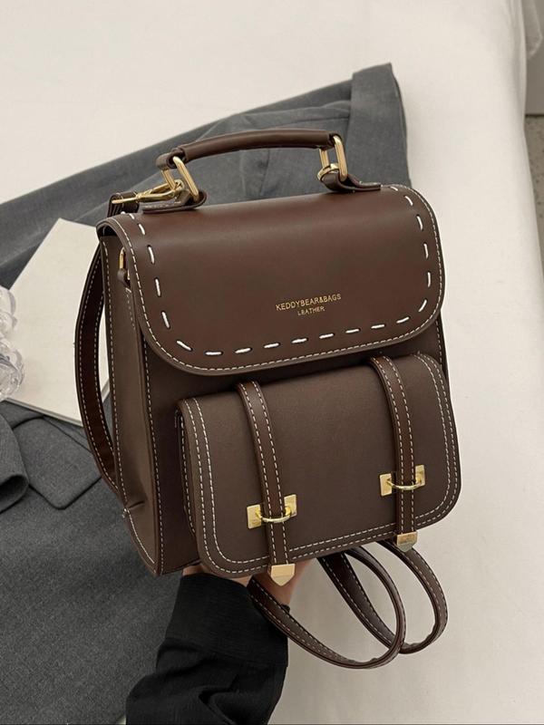 Women's Elegant Colorblock Backpack, Fashionable PU Leather Backpack, Casual Trendy Versatile High-quality Daily Commuting Bag, Girl Fashionable Bag