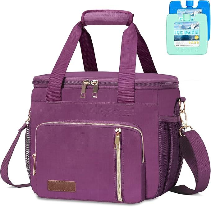 Insulated Lunch Bags for Women Men Lunch Bags Large Lunch Box Leakproof Soft Cooler Tote Bag (Purple 12L)