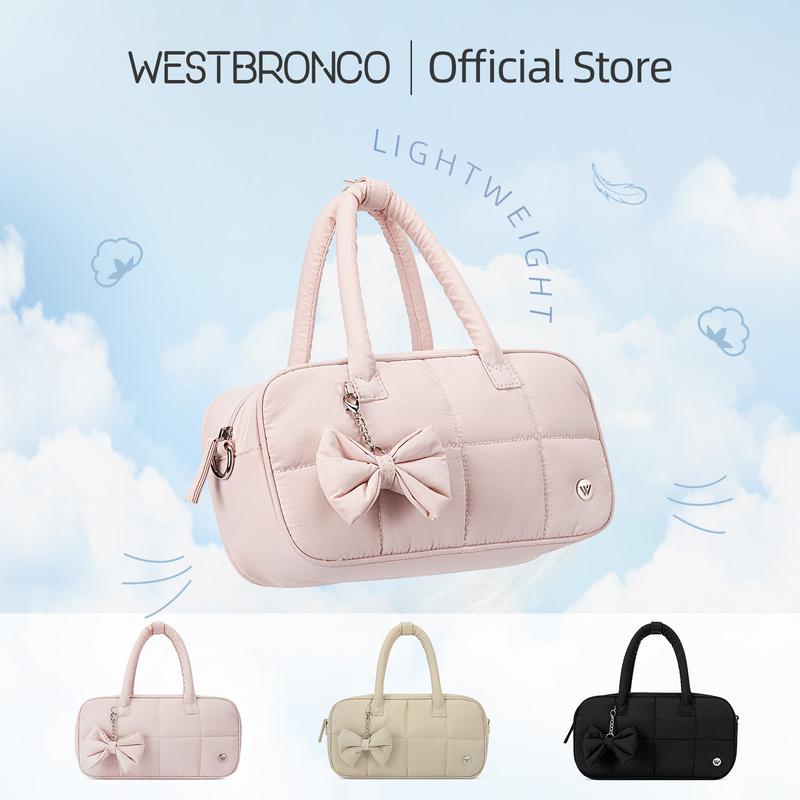 WESTBRONCO Women Puffer Bag Quilted Crossbody Bow Bags for Women Nylon Shoulder Handbag with Adjustable Strap Gym Travel