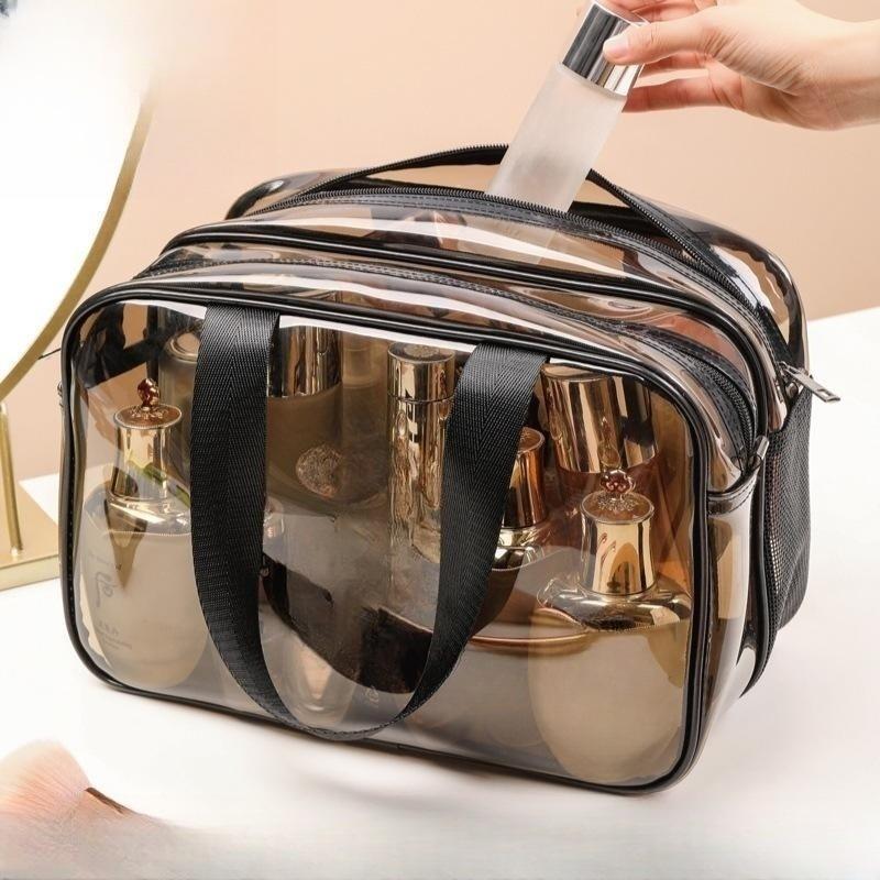 Double Layer Large Capacity Travel Cosmetic Bag, Portable Toiletry Bag, Dry and Wet Separation Transparent Waterproof Makeup Container for Home Office Travel