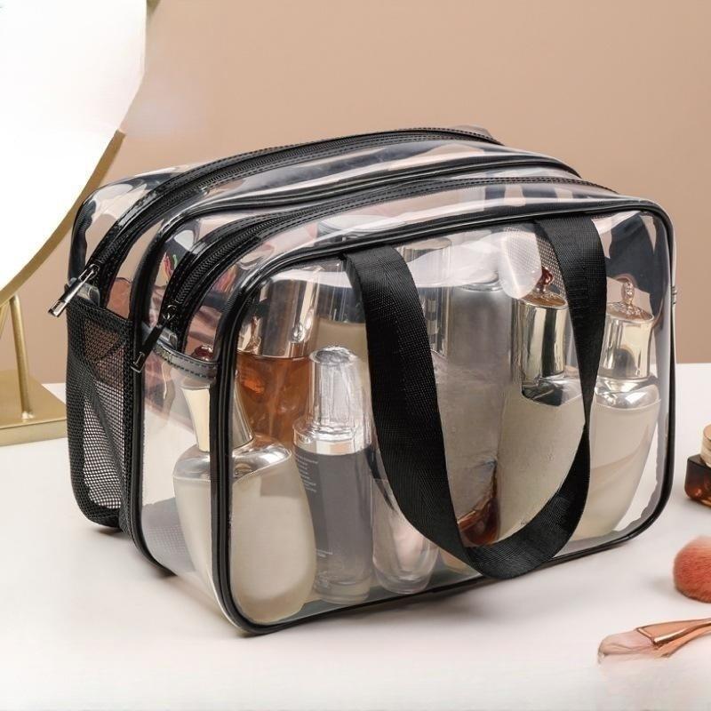 Double Layer Large Capacity Travel Cosmetic Bag, Portable Toiletry Bag, Dry and Wet Separation Transparent Waterproof Makeup Container for Home Office Travel