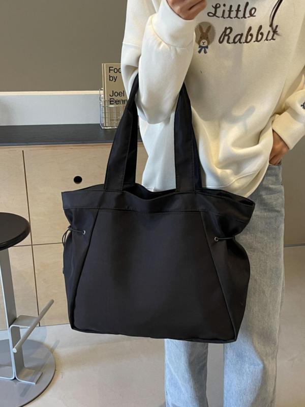 Women's Solid Color Drawstring Design Tote Bag, Fashionable Large Capacity Fall Freshness Shoulder Bag for Work & Daily Used, Casual Trendy Versatile High-quality Daily Commuting Fall Outfits Bag