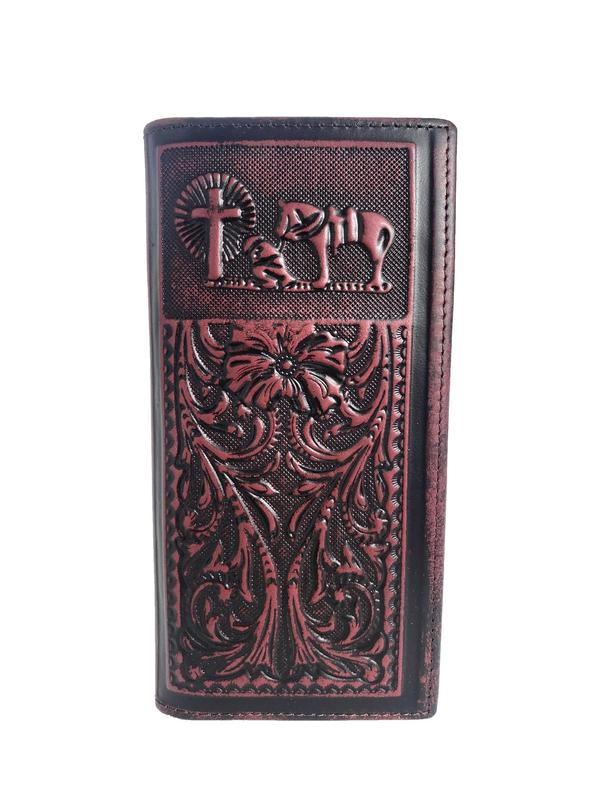 Vintage Style Animal & Flower Embossed Long Wallet,  Large Capacity Leather Long Wallet for Men, Western Cowboy Fashion Purse for Men Daily Use