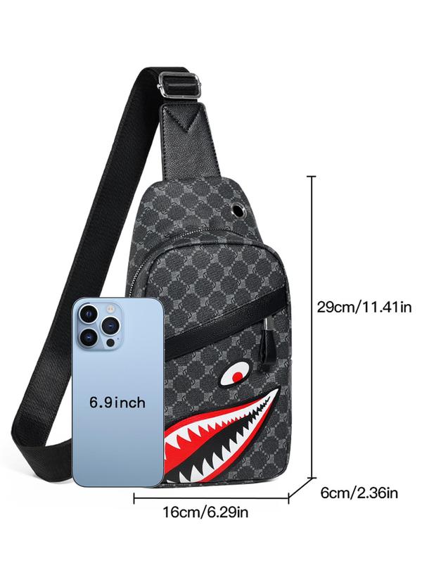 Men's Casual Shark Design Chest Bag, Large Capacity Crossbody Bag, Fashionable Pvc Zipper Bag for Daily Used