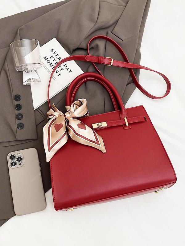 Women's Elegant Ribbon Decorated Handbag, Fashionable Solid Color PU Leather Crossbody Bag, Casual Versatile High-quality Daily Commuting Bag