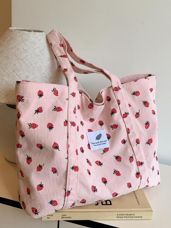 Cherry Pattern Letter Patched Design Tote Bag, Large Capacity Shoulder Bag for Women & Girls, Casual Trendy Versatile High-quality Daily Commuting Bag