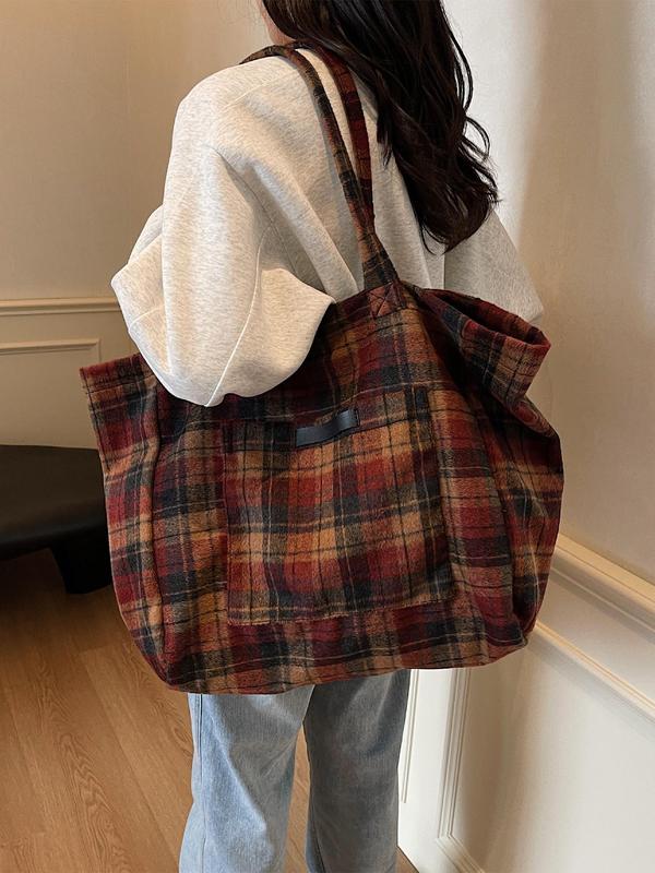 Women's Fashionable Plaid Pattern Tote Bag, Casual Large Capacity Shoulder Bag for Daily Used, Trendy Versatile High-quality Daily Commuting Bag, Girl Fashionable Shopping Bag