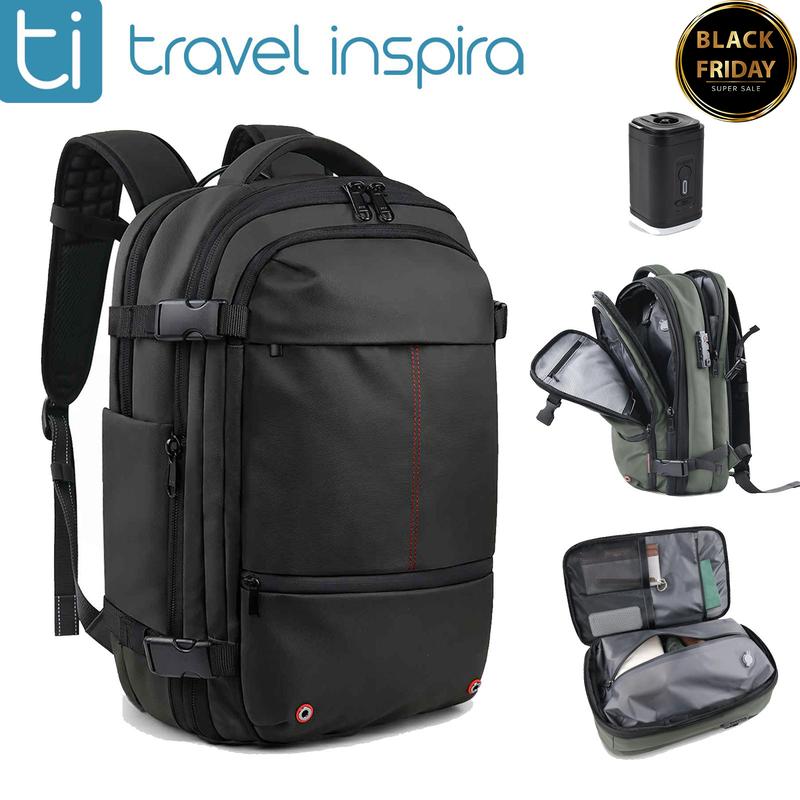 travel inspira, Black Friday Sale, Carry-on Travel Backpack, 55L Expandable Vackpack with Vacuum Compression, Anti-theft Travel Bags with Electric Pump,Travel Essentials carry-on luggage duffel weekender bag blue Travel Organizer Bag airback backpack