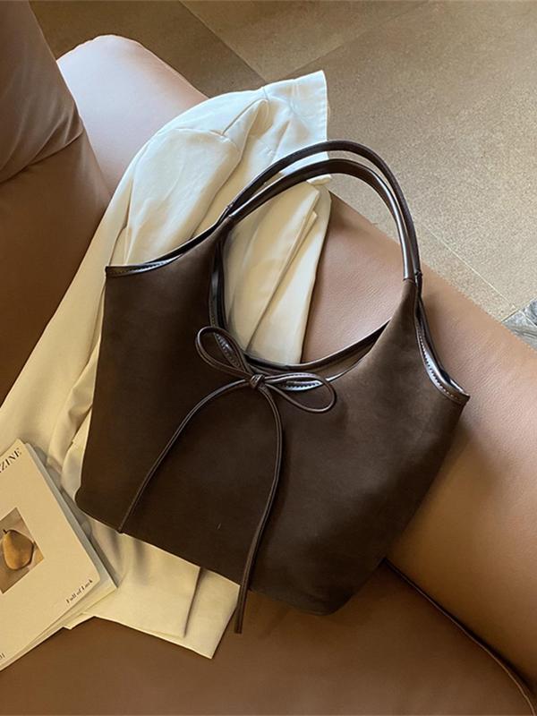 Women's Elegant Bowknot Design Shoulder Bag, 2024 New Style Fashionable Solid Color Large Capacity Daily Bag, Casual and Fashionable Commuting Bag