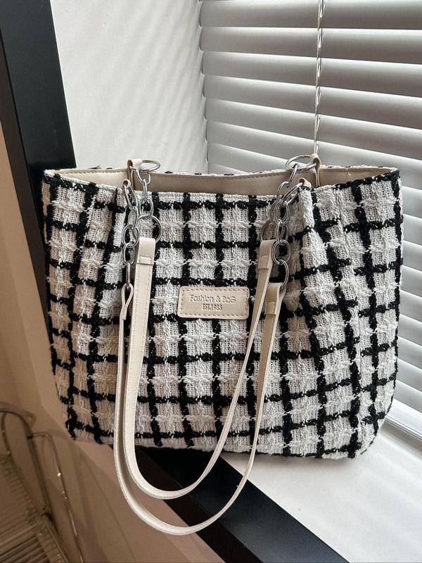 2024 New Fashionable Plaid Pattern Tote Bag, Summer Casual Large Capacity Shoulder Bag for Women & Girls, Versatile Simple Handbag