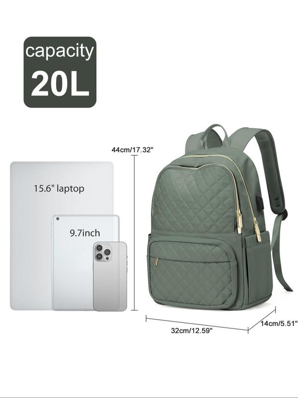 2024 New Style Large Capacity Quilted Backpack with USB Charging Port, Lightweight Laptop Backpack, Multi-compartment Multi-pocket Backpack for Women & Men