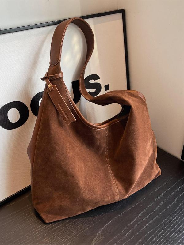 Women's Solid Color Suede Tote Bag, 2024 New Style Fashionable Large Capacity Shoulder Bag for Daily Used, Casual Trendy Versatile High-quality Daily Commuting Bag