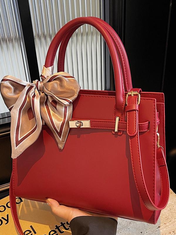 Women's Elegant Ribbon Decorated Handbag, Fashionable Solid Color PU Leather Crossbody Bag, Casual Versatile High-quality Daily Commuting Bag