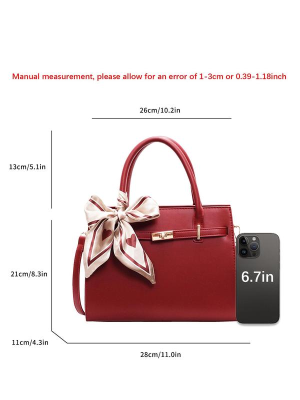 Women's Elegant Ribbon Decorated Handbag, Fashionable Solid Color PU Leather Crossbody Bag, Casual Versatile High-quality Daily Commuting Bag