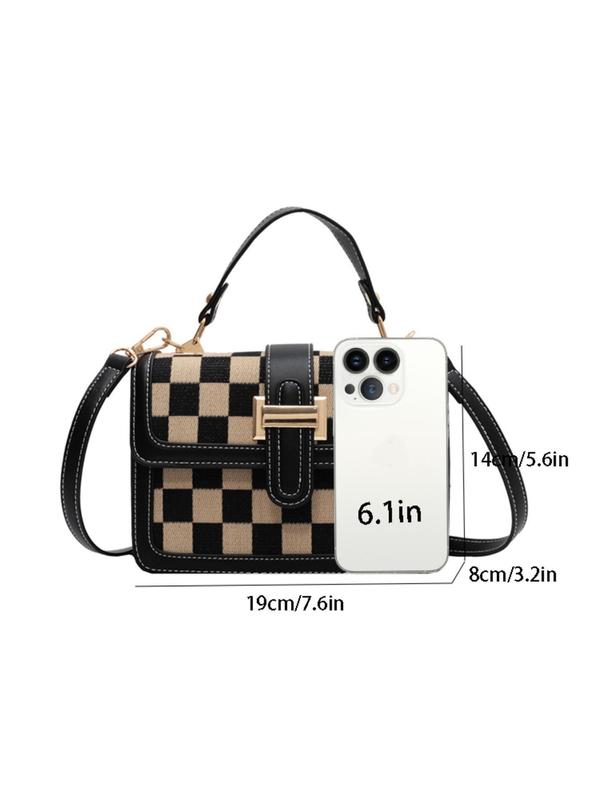 Women's Checked Pattern Crossbody Bag, Fashionable PU Leather Shoulder Bag for Daily Used, Casual Trendy Versatile High-quality Daily Commuting Bag