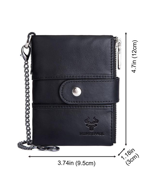 Women's Simple Style Plain Color Genuine Leather Bifold Wallet, with Card Holder Design, Casual Trendy Bifold Wallet with Card Holder Feature, Fashionable Wallet for Daily Use