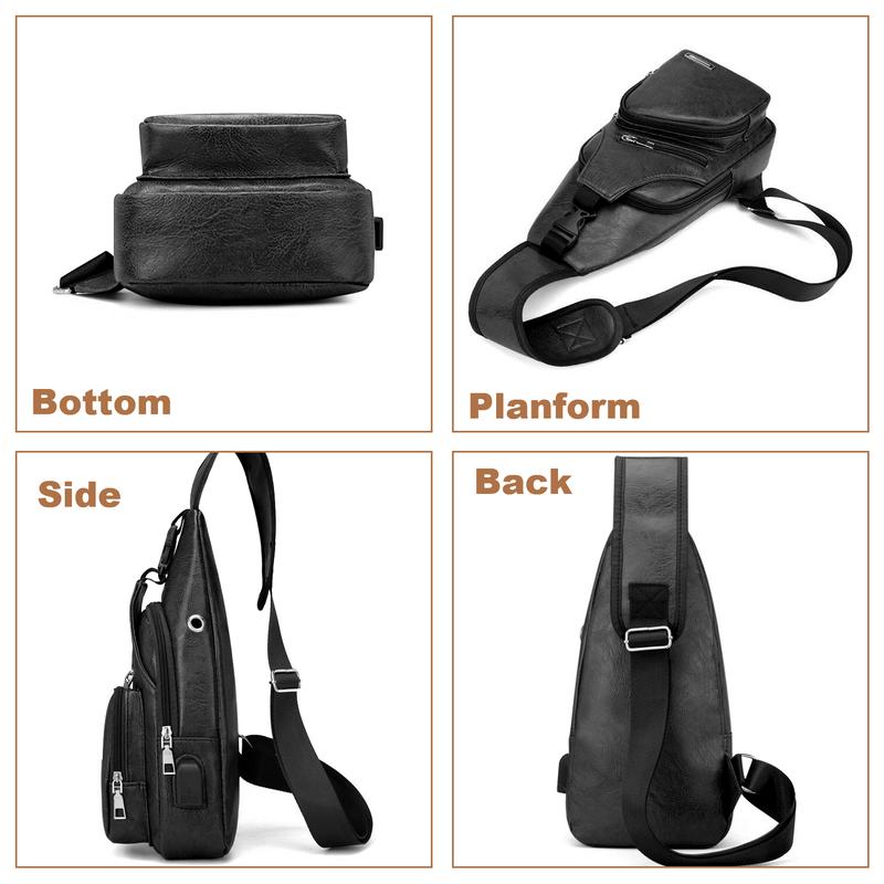 Men's Small Sling Bag Crossbody Sling Backpack Chest Pack Outdoor Hiking Travel Pu Leather Shoulder Bag