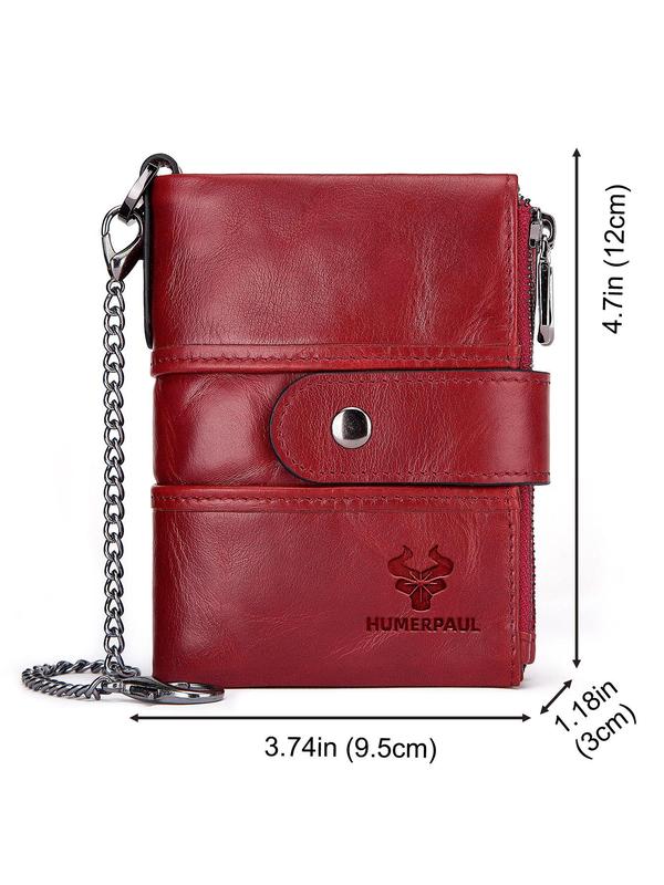 Women's Simple Style Plain Color Genuine Leather Bifold Wallet, with Card Holder Design, Casual Trendy Bifold Wallet with Card Holder Feature, Fashionable Wallet for Daily Use