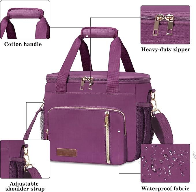 Insulated Lunch Bags for Women Men Lunch Bags Large Lunch Box Leakproof Soft Cooler Tote Bag (Purple 12L)