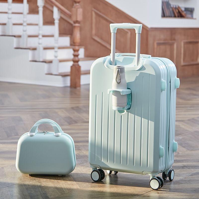 Travel in Comfort with 20” Luggage: USB Charging, Secure Lock, Side Hook, Cup Holder, and 360° Spinner Wheels for Hassle-Free Journeys