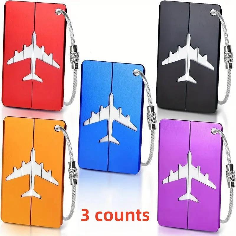 Random Color Airplane Design Luggage Tag, 3 Counts set Aluminum Alloy Luggage Tag with Safety Loop, Fashionable Luggage Identifier for Travel